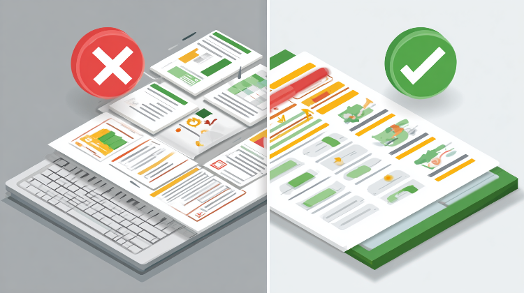 “Split infographic comparing disorganized vs professional art portfolios, red X marks on mistakes and green checkmarks on correct methods, illustrating common digital art licensing errors.